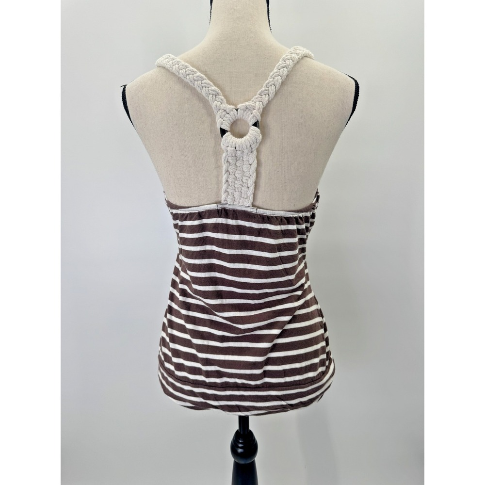 VTG Y2K Brown Striped Nautical Sailor Knot Braided Straps Fisherman Top Large